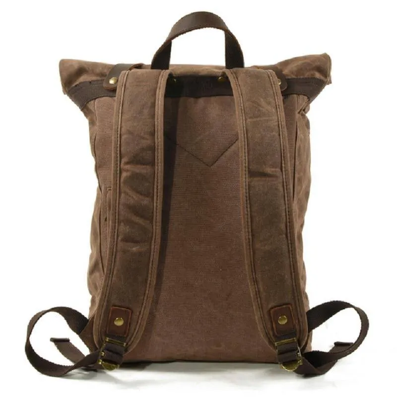 Waxed Vintage Canvas Genuine Leather Waterproof Travel 20 Liter Backpack