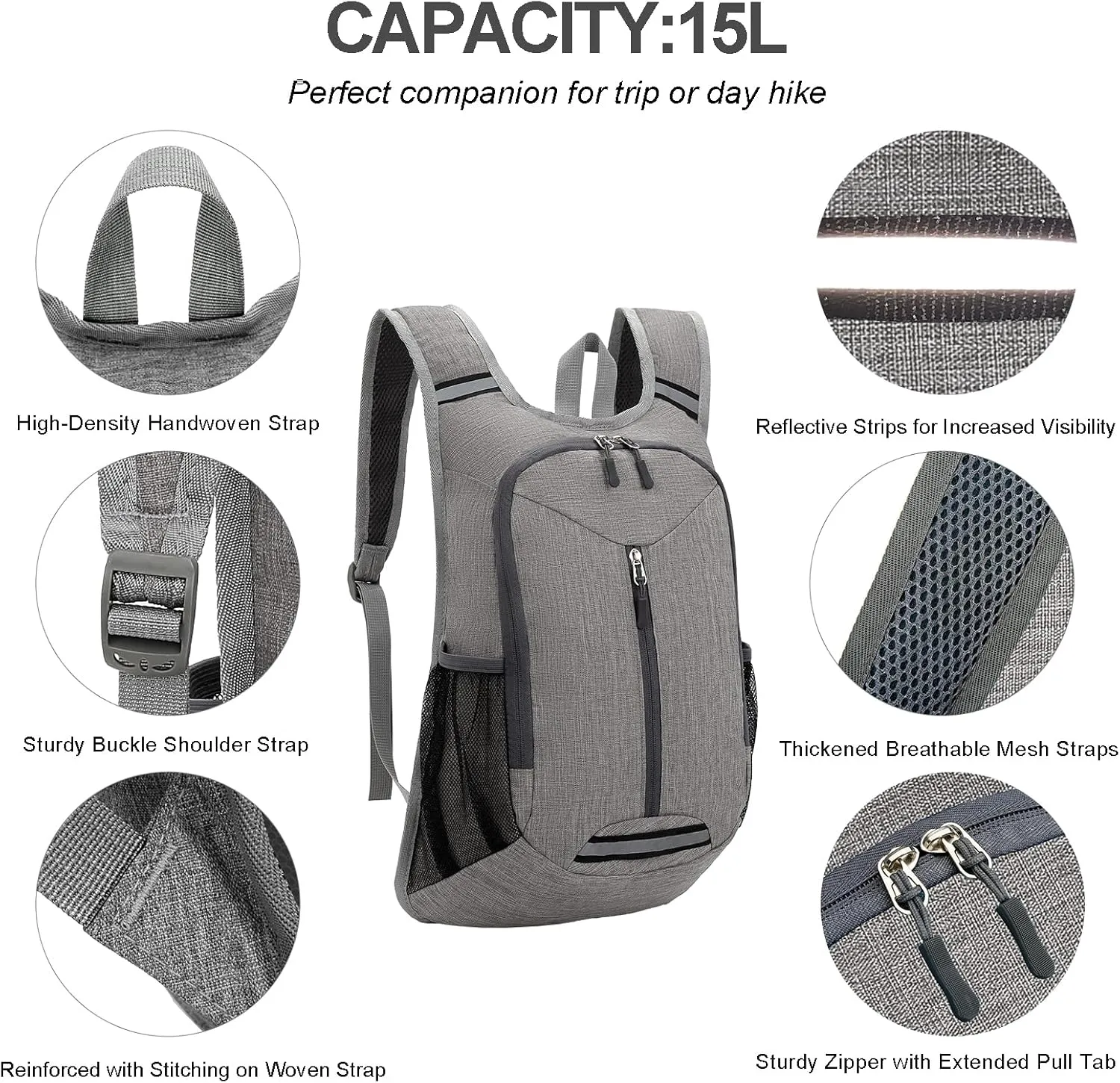 WEREWOLVES 15L Small Hiking Backpack, Travel Lightweight Foldable Packable Casual Outdoor Daypack