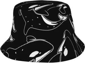 Whale Orca Killer Black Bucket Hat Sun Cap, Fisherman Hat for Women Men Outdoor Fishing Hiking Camping Gardening