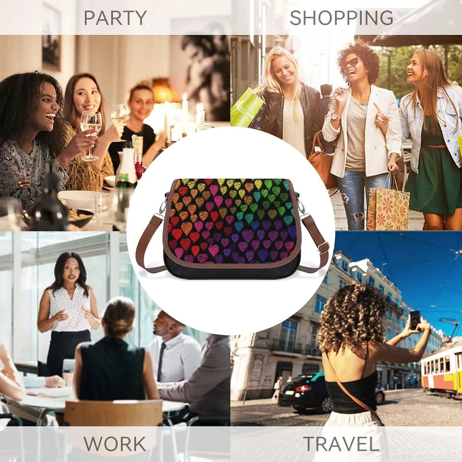 White Flowers Crossbody Bags for Women Travel Shoulder Bag Small Leather Cross Body Handbags