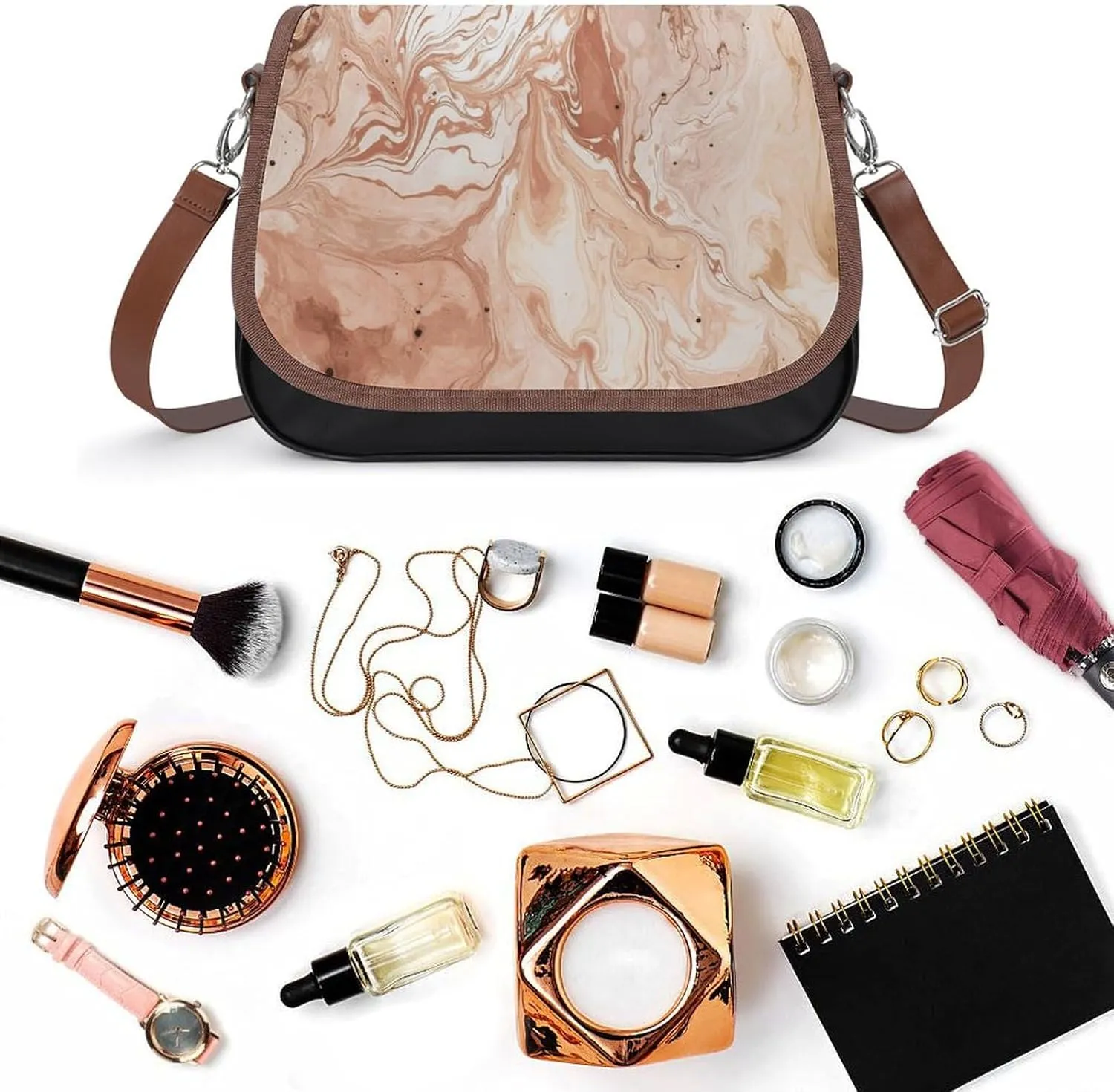 White Flowers Crossbody Bags for Women Travel Shoulder Bag Small Leather Cross Body Handbags
