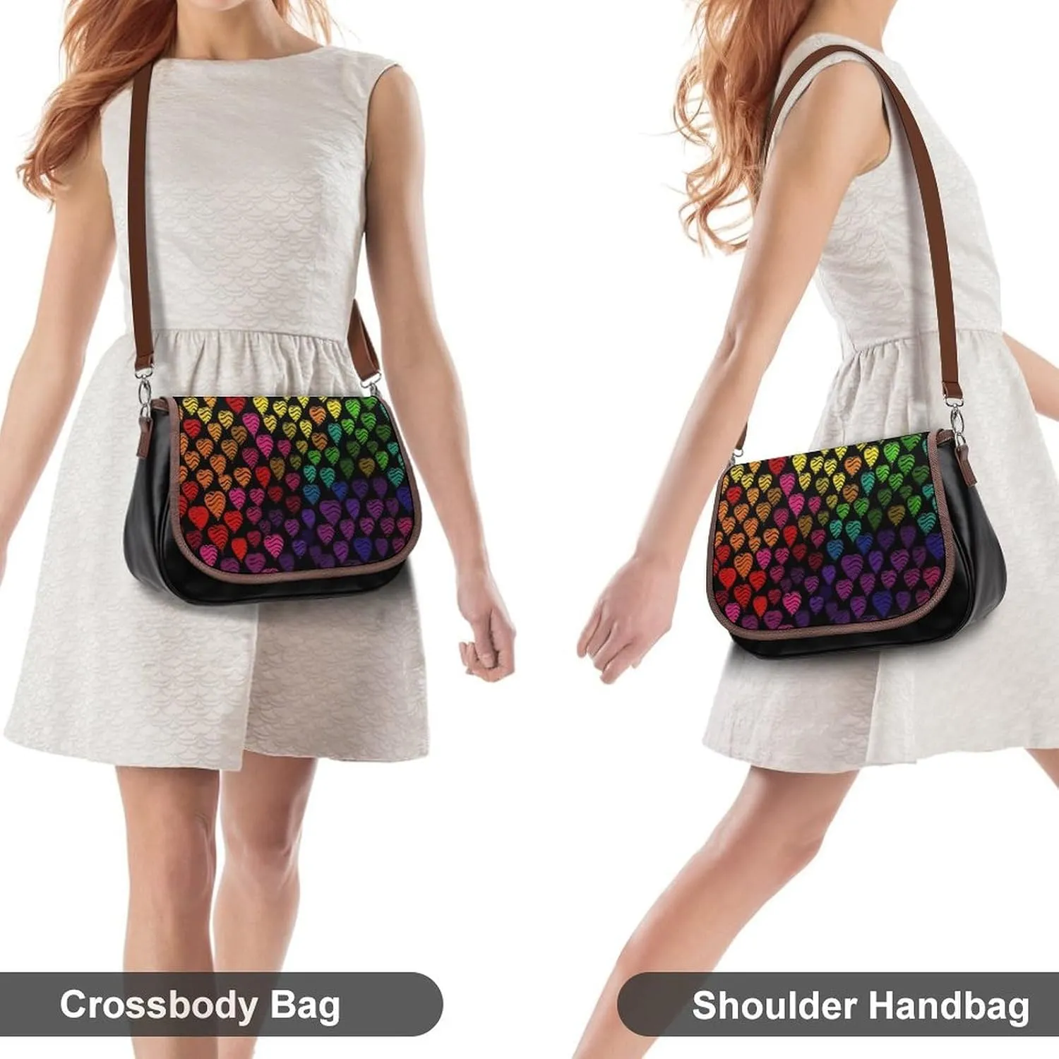 White Flowers Crossbody Bags for Women Travel Shoulder Bag Small Leather Cross Body Handbags