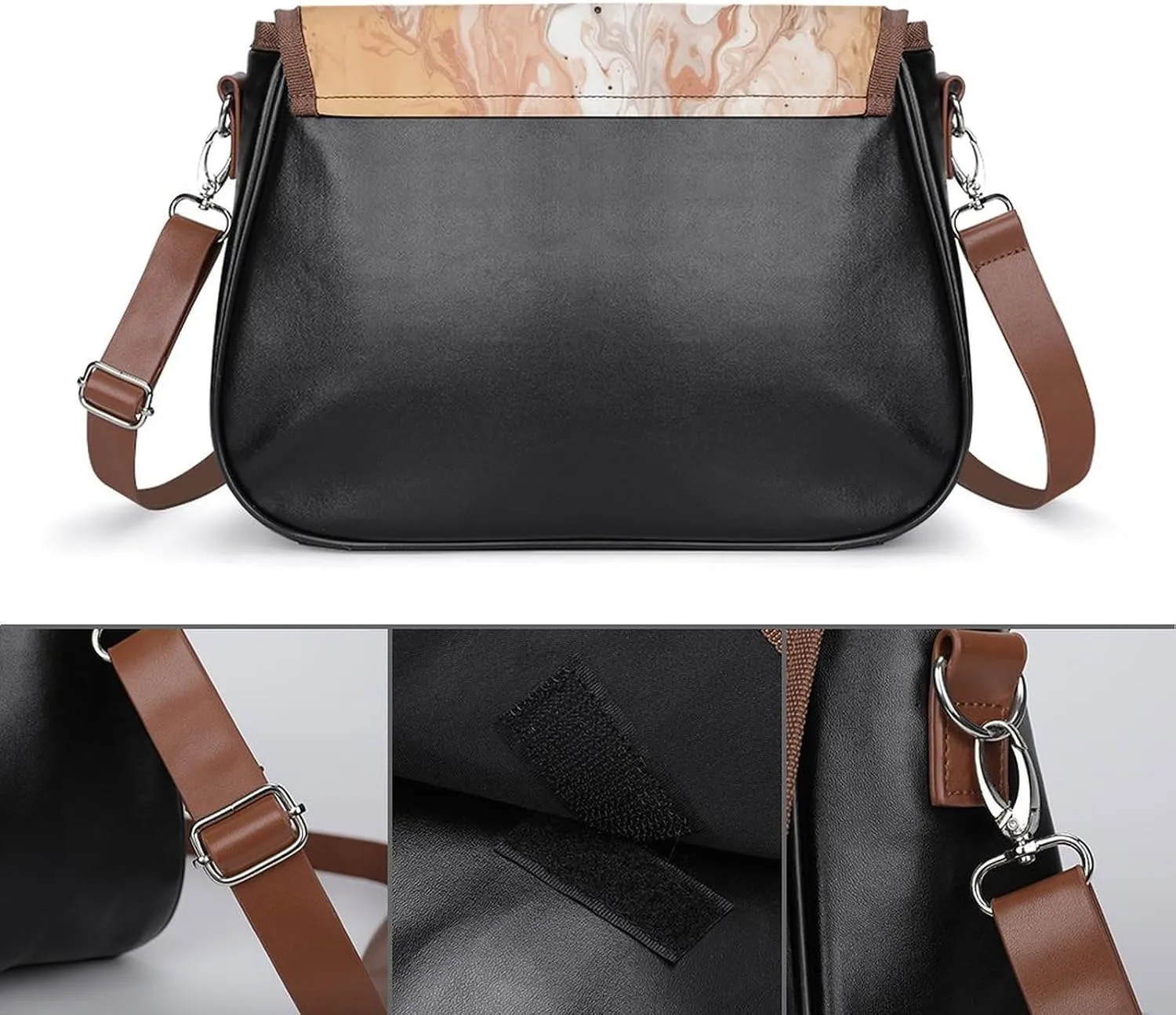 White Flowers Crossbody Bags for Women Travel Shoulder Bag Small Leather Cross Body Handbags