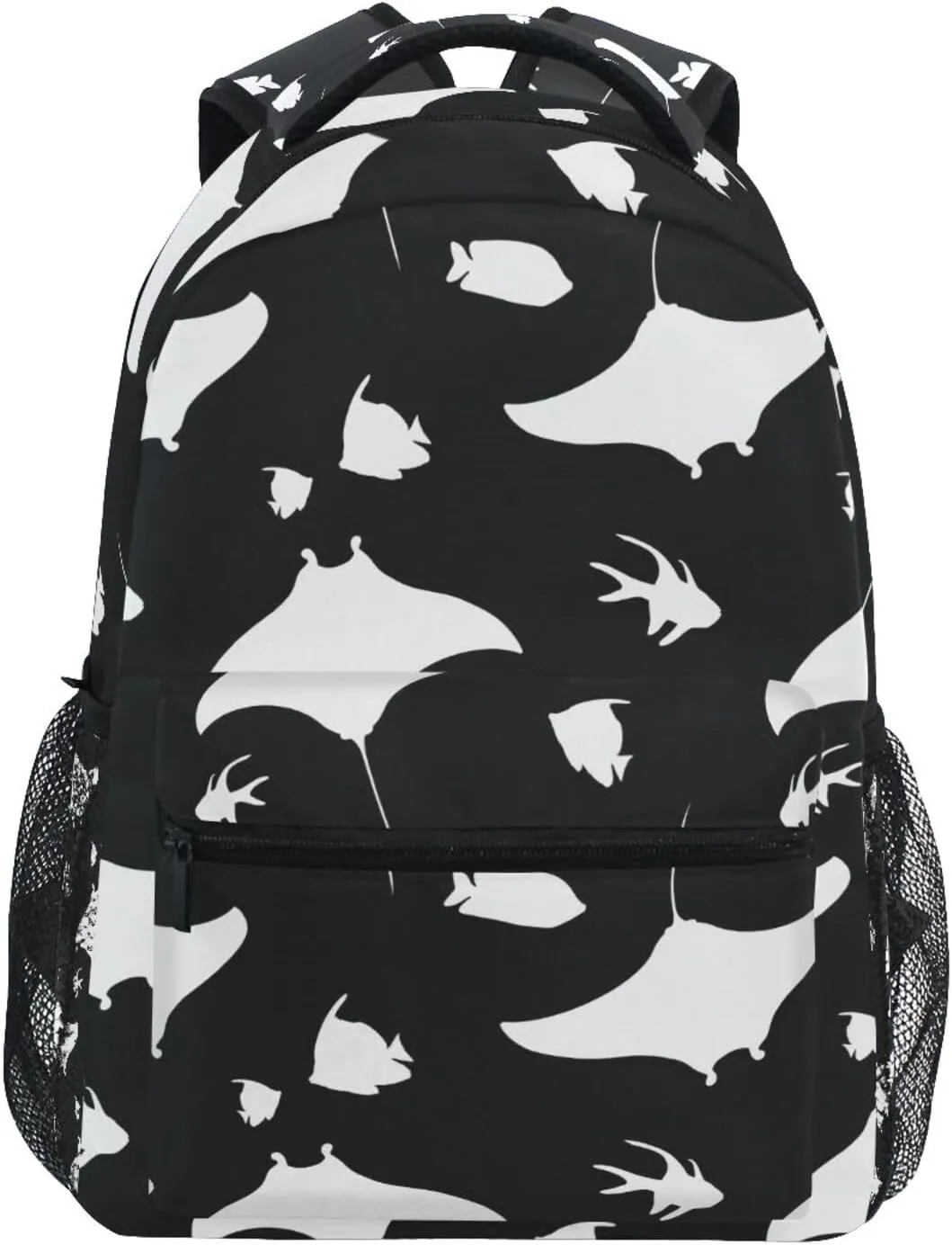 White Stingray and Tropical Fish Boys Girls Kids School Backpacks Bookbag, School Bag Travel Backpack Daypack