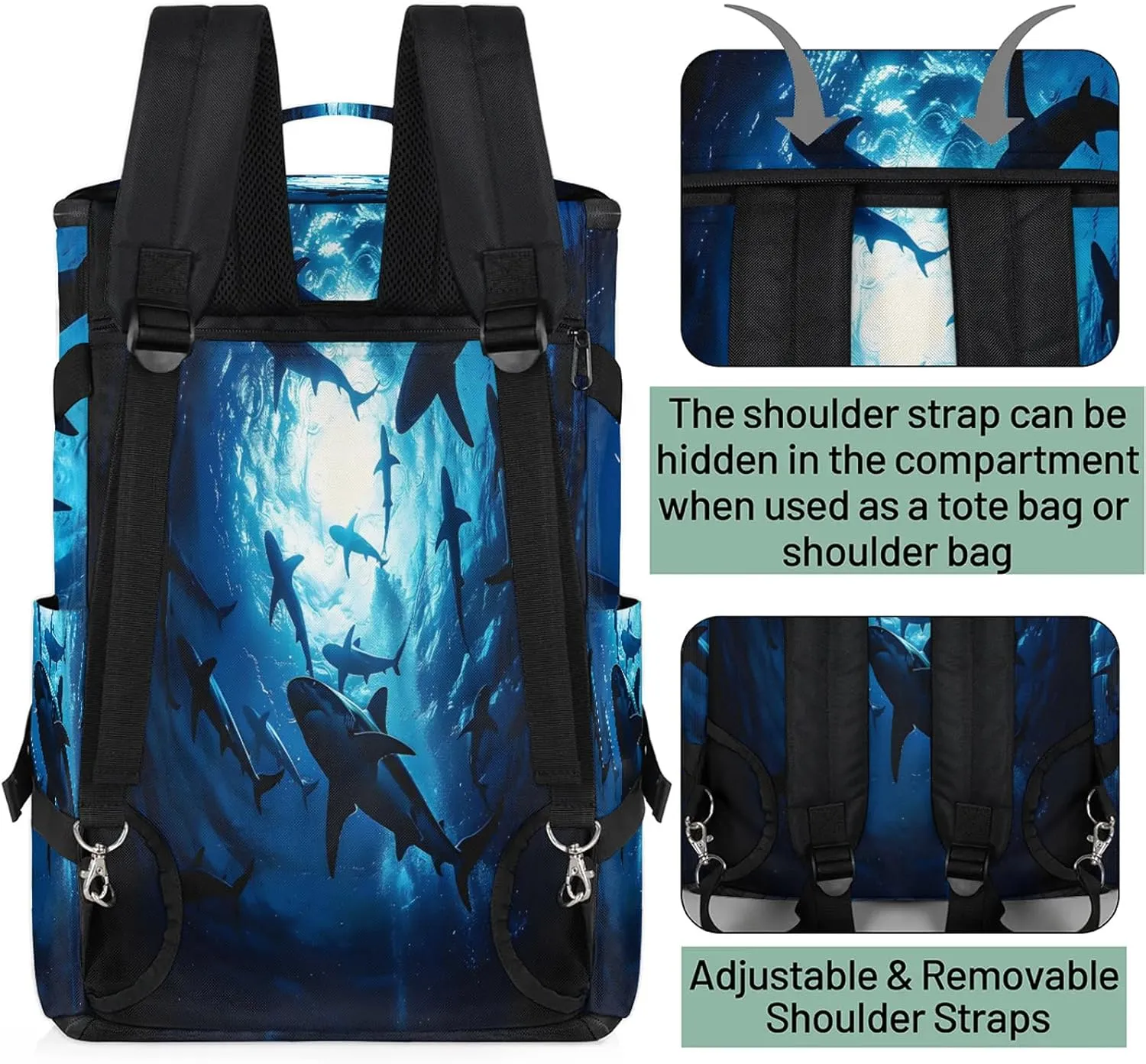 Wildlife Shark Ocean Sea Gym Duffle Bag Backpack Waterproof Sports Bags with Shoe Compartment 48L Carry On Overnight Weekender Travel Luggage