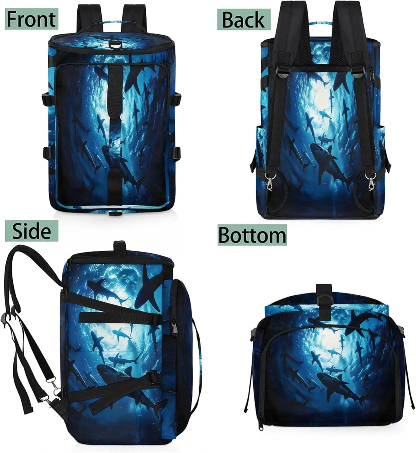 Wildlife Shark Ocean Sea Gym Duffle Bag Backpack Waterproof Sports Bags with Shoe Compartment 48L Carry On Overnight Weekender Travel Luggage