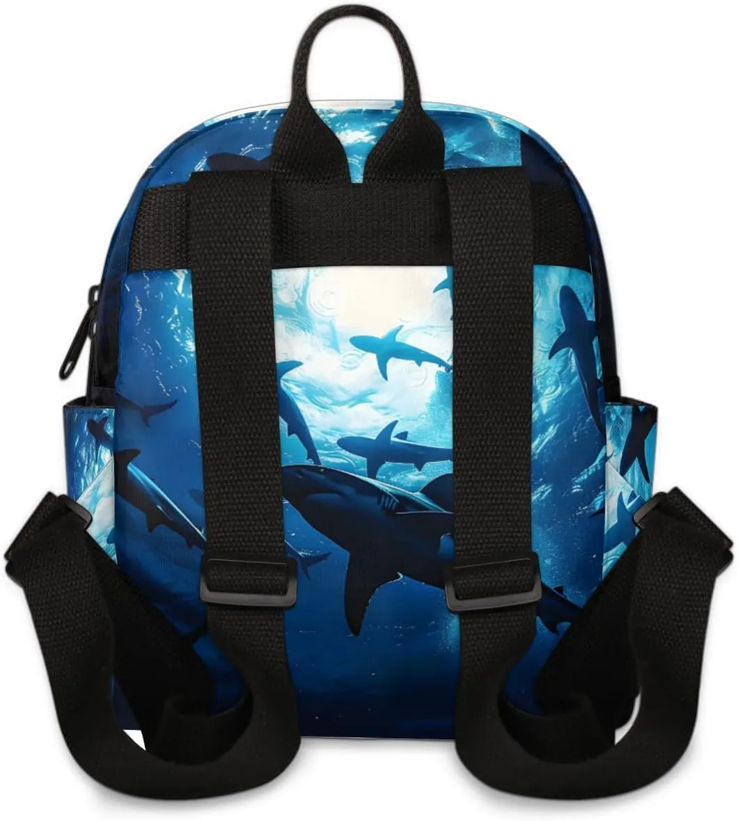 Wildlife Shark Ocean Sea Mini Backpack Purse for Women Fashion Lightweight Small Daypack Ladies Travel Handbags Shoulder Bag