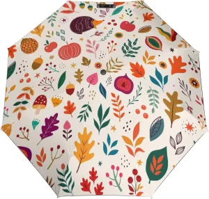 Windproof Travel Umbrellas for Rain,Autumn Leaves Pumpkin Hedgehog Durable & Compact Umbrella-Waterproof Canopy for Backpack, Purse, Portable, Umbrella for Travel