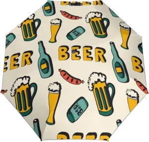 Windproof Travel Umbrellas for Rain,Beer Glasses Bottles Sausages Durable & Compact Umbrella-Waterproof Canopy for Backpack, Purse, Portable, Umbrella for Travel
