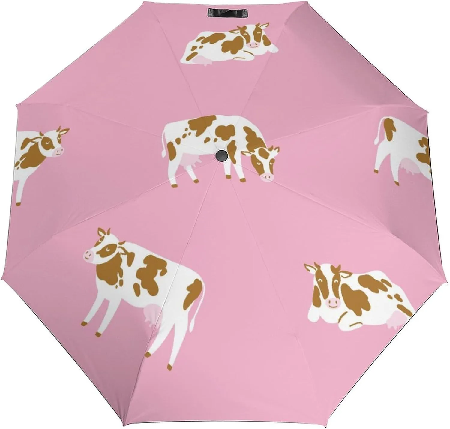 Windproof Travel Umbrellas for Rain,Cow Cute Cattle Pink Durable & Compact Umbrella-Waterproof Canopy for Backpack, Purse, Portable, Umbrella for Travel