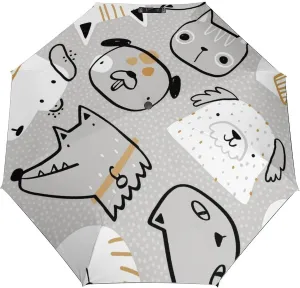Windproof Travel Umbrellas for Rain,Cute Cats Dogs Gray Durable & Compact Umbrella-Waterproof Canopy for Backpack, Purse, Portable, Umbrella for Travel