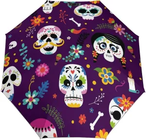 Windproof Travel Umbrellas for Rain,Cute Mexican Funny Skull Durable & Compact Umbrella-Waterproof Canopy for Backpack, Purse, Portable, Umbrella for Travel