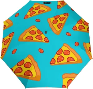 Windproof Travel Umbrellas for Rain,Doodle Pizza Sausages Blue Durable & Compact Umbrella-Waterproof Canopy for Backpack, Purse, Portable, Umbrella for Travel