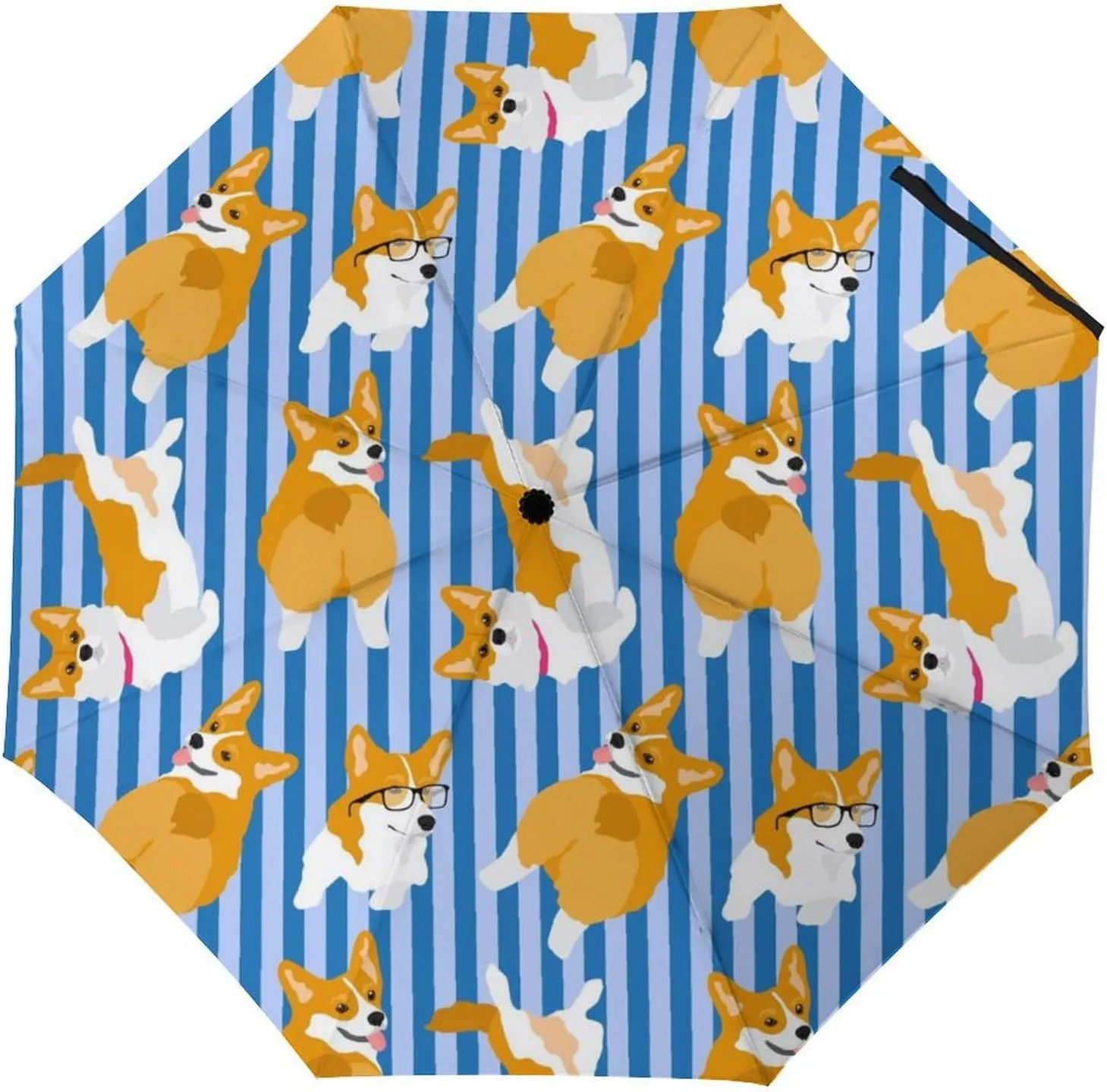 Windproof Travel Umbrellas for Rain,Funny Corgi Dog Durable & Compact Umbrella-Waterproof Canopy for Backpack, Purse, Portable, Umbrella for Travel