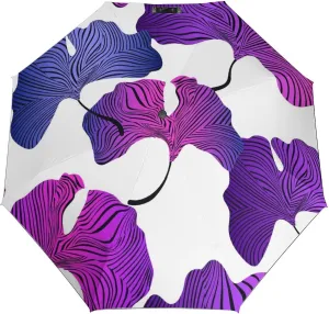 Windproof Travel Umbrellas for Rain,Ginkgo Blue Pink Leaves Durable & Compact Umbrella-Waterproof Canopy for Backpack, Purse, Portable, Umbrella for Travel