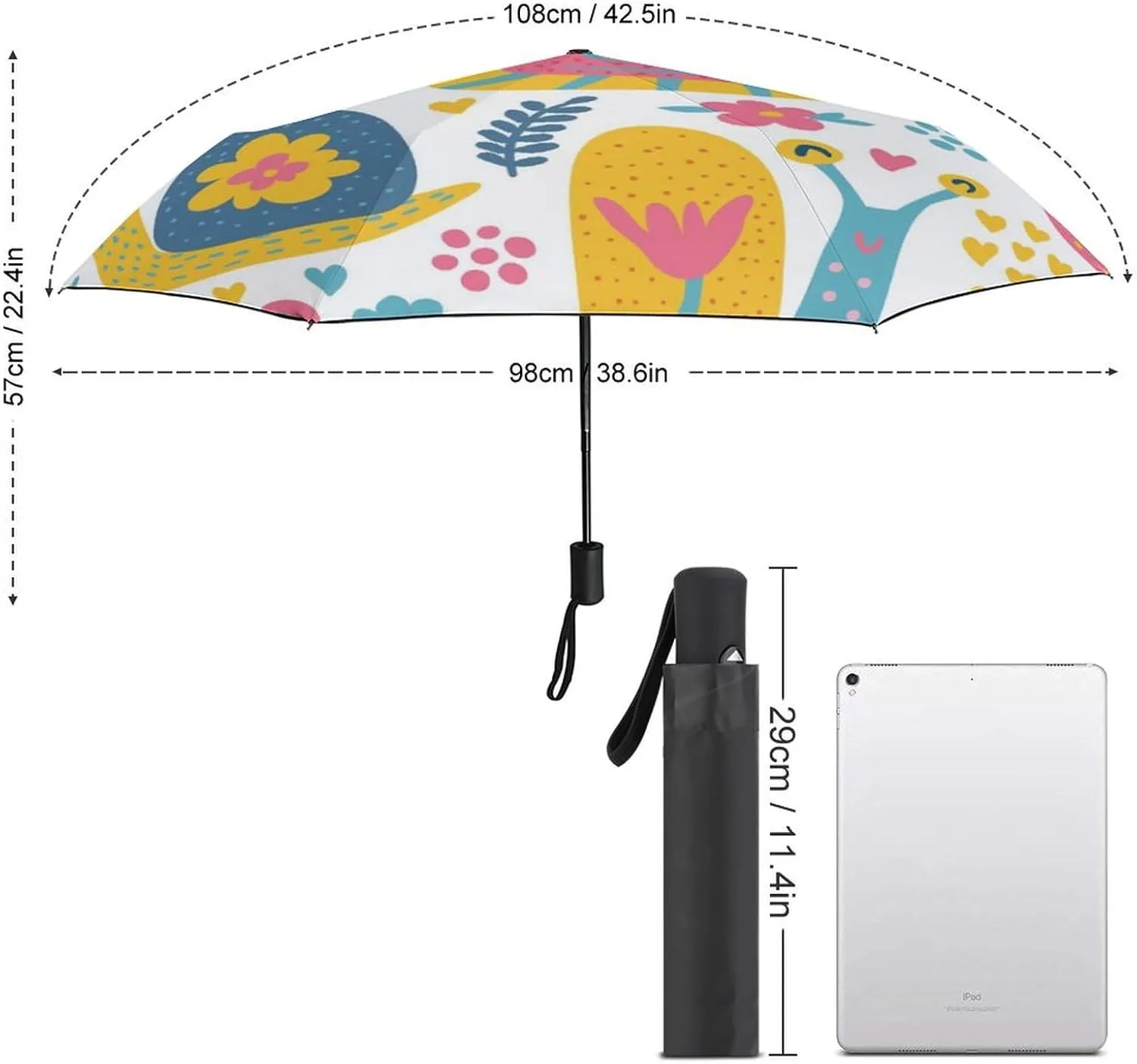 Windproof Travel Umbrellas for Rain,Snail with Mushrooms Durable & Compact Umbrella-Waterproof Canopy for Backpack, Purse, Portable, Umbrella for Travel