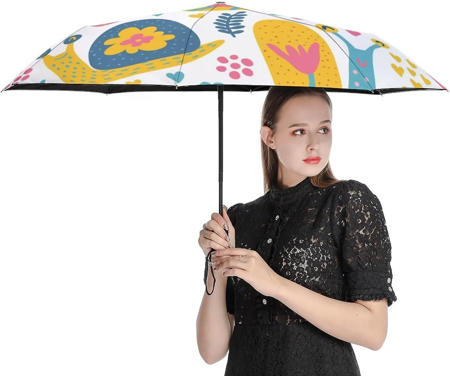 Windproof Travel Umbrellas for Rain,Snail with Mushrooms Durable & Compact Umbrella-Waterproof Canopy for Backpack, Purse, Portable, Umbrella for Travel
