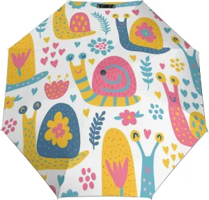 Windproof Travel Umbrellas for Rain,Snail with Mushrooms Durable & Compact Umbrella-Waterproof Canopy for Backpack, Purse, Portable, Umbrella for Travel