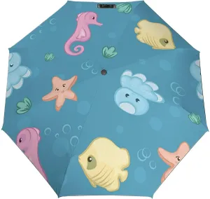 Windproof Travel Umbrellas for Rain,Underwater Creatures Durable & Compact Umbrella-Waterproof Canopy for Backpack, Purse, Portable, Umbrella for Travel