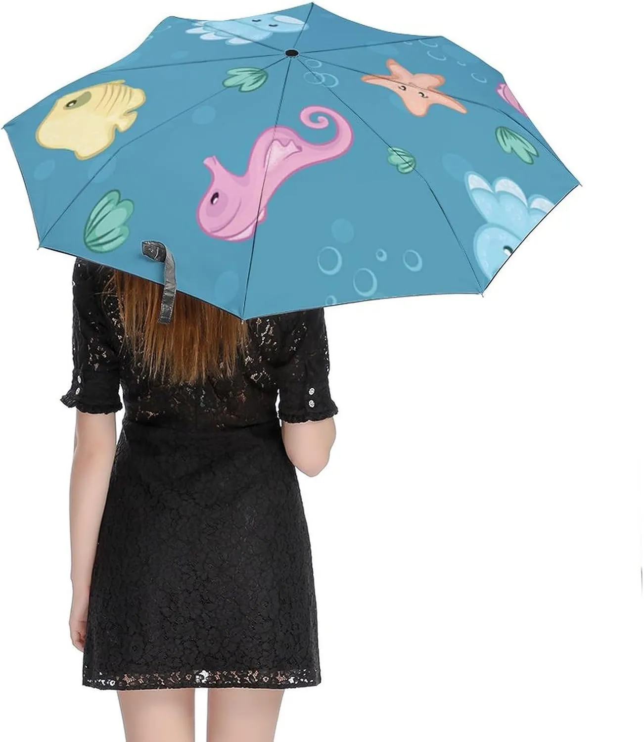 Windproof Travel Umbrellas for Rain,Underwater Creatures Durable & Compact Umbrella-Waterproof Canopy for Backpack, Purse, Portable, Umbrella for Travel