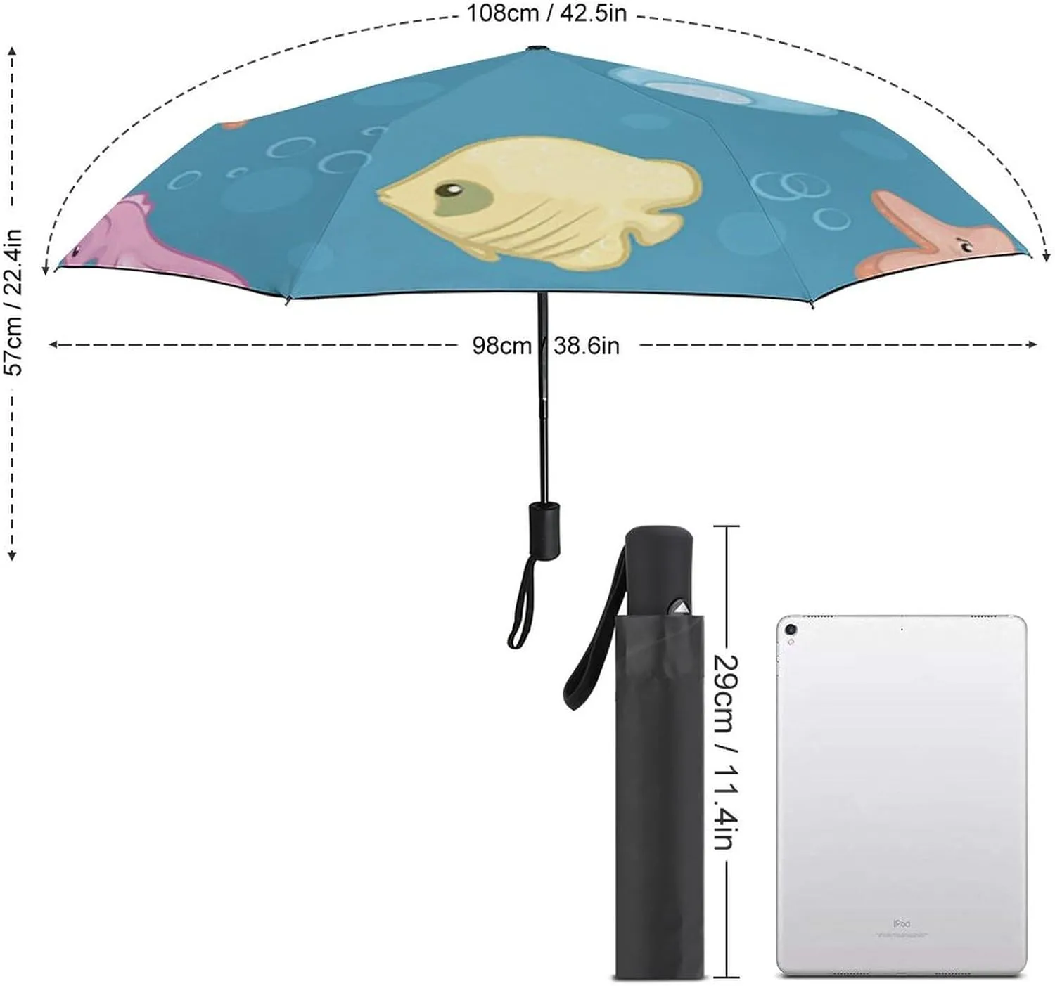 Windproof Travel Umbrellas for Rain,Underwater Creatures Durable & Compact Umbrella-Waterproof Canopy for Backpack, Purse, Portable, Umbrella for Travel