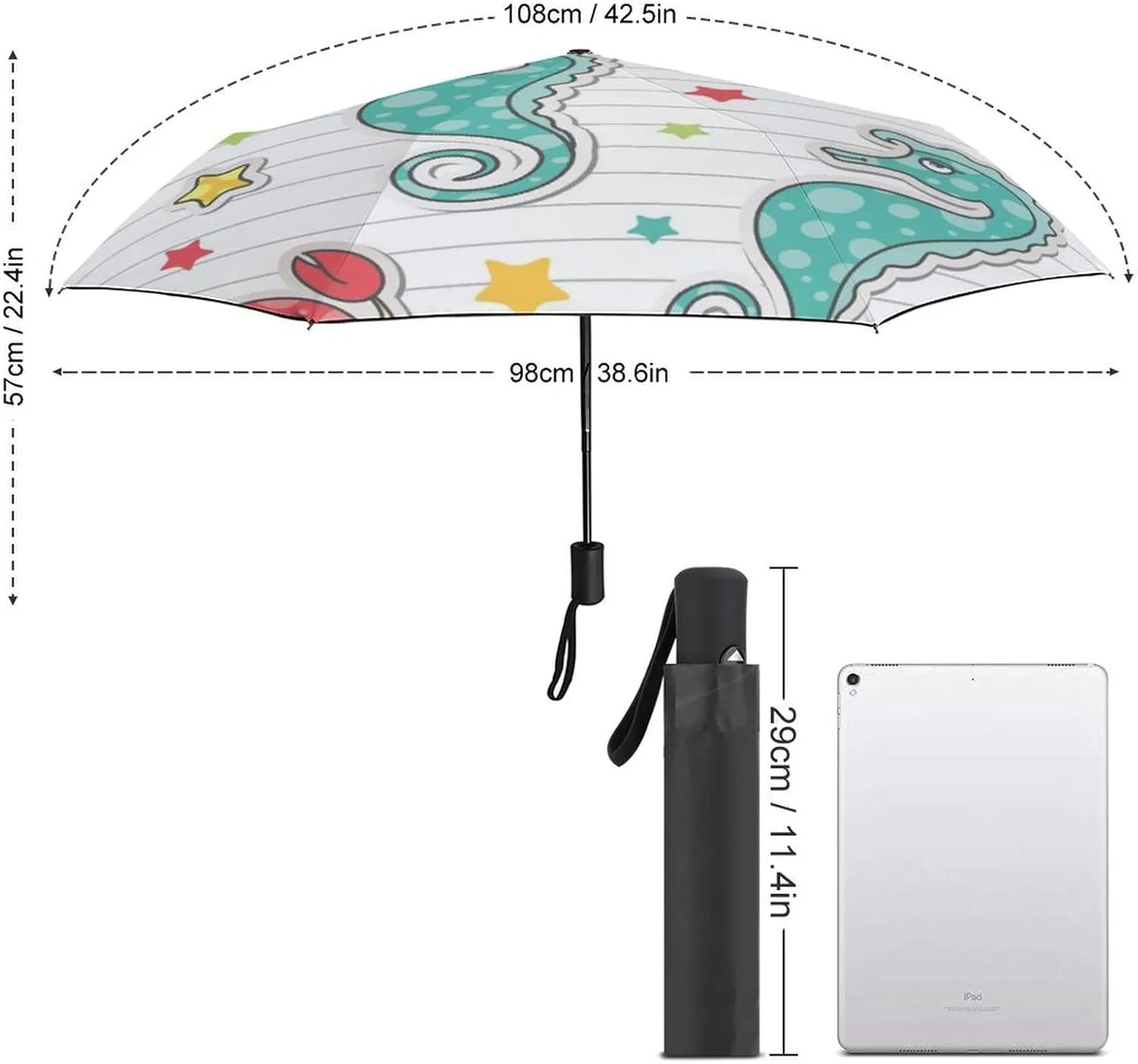 Windproof Travel Umbrellas for Rain,Underwater Creatures Durable & Compact Umbrella-Waterproof Canopy for Backpack, Purse, Portable, Umbrella for Travel