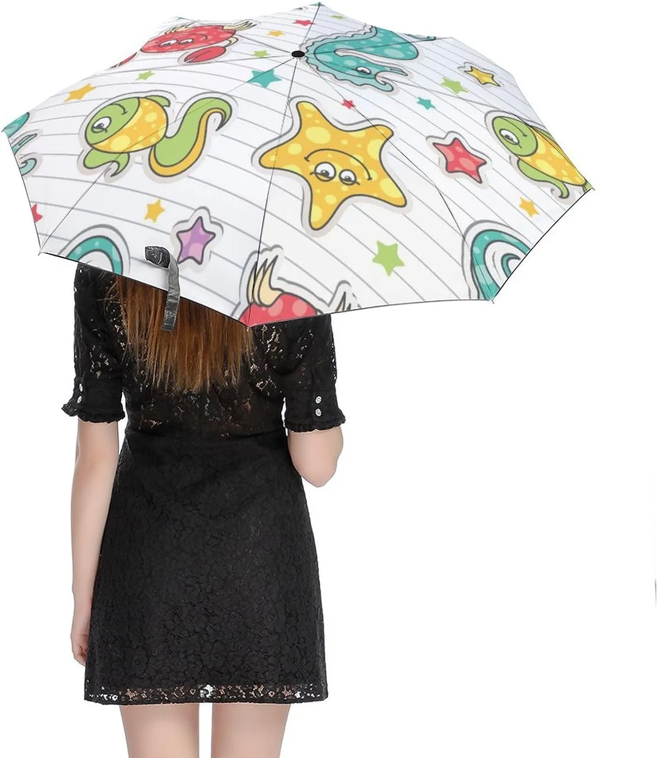 Windproof Travel Umbrellas for Rain,Underwater Creatures Durable & Compact Umbrella-Waterproof Canopy for Backpack, Purse, Portable, Umbrella for Travel
