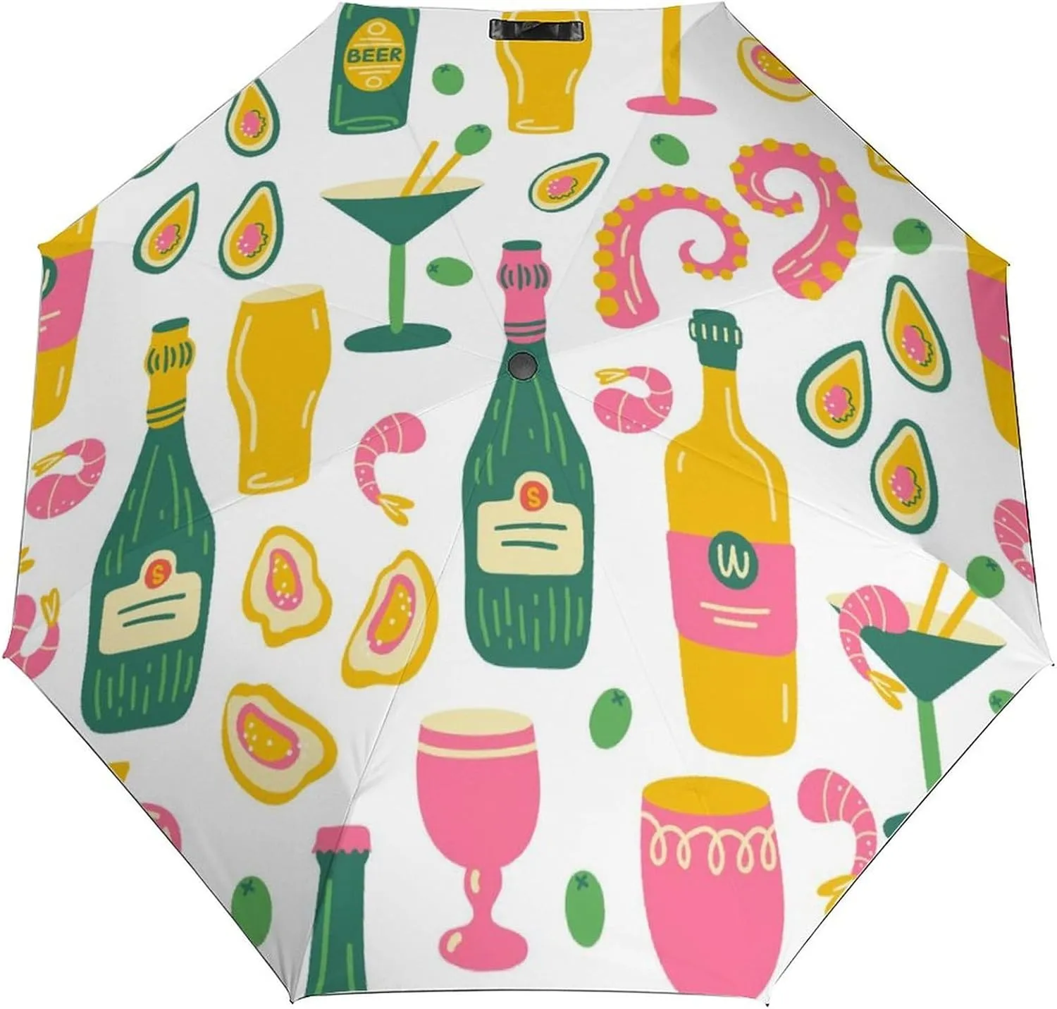 Windproof Travel Umbrellas for Rain,Wine Beer Bottles Food Durable & Compact Umbrella-Waterproof Canopy for Backpack, Purse, Portable, Umbrella for Travel