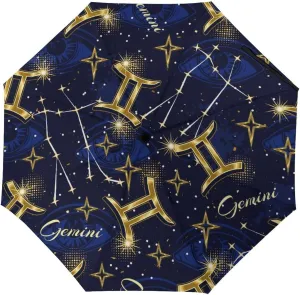 Windproof Travel Umbrellas for Rain,Zodiac Sign Gemini Durable & Compact Umbrella-Waterproof Canopy for Backpack, Purse, Portable, Umbrella for Travel
