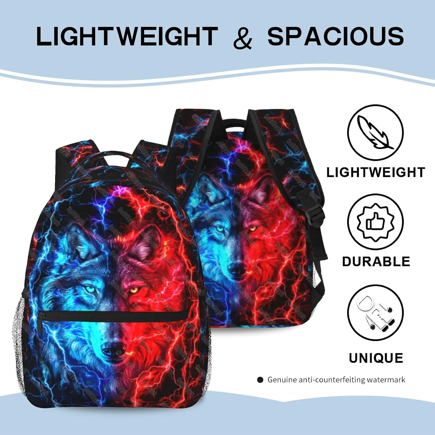 Wolf School Backpack For Boys Abstract Boys Backpack For Kids Children Teens Elementary Middle School Backpacks Ages 6-18 Wolf Bookbag back pack