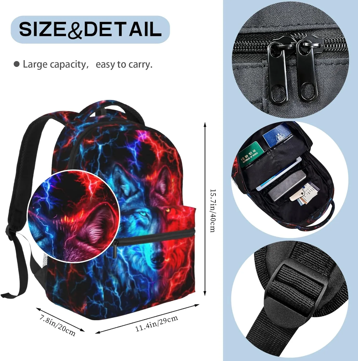 Wolf School Backpack For Boys Abstract Boys Backpack For Kids Children Teens Elementary Middle School Backpacks Ages 6-18 Wolf Bookbag back pack