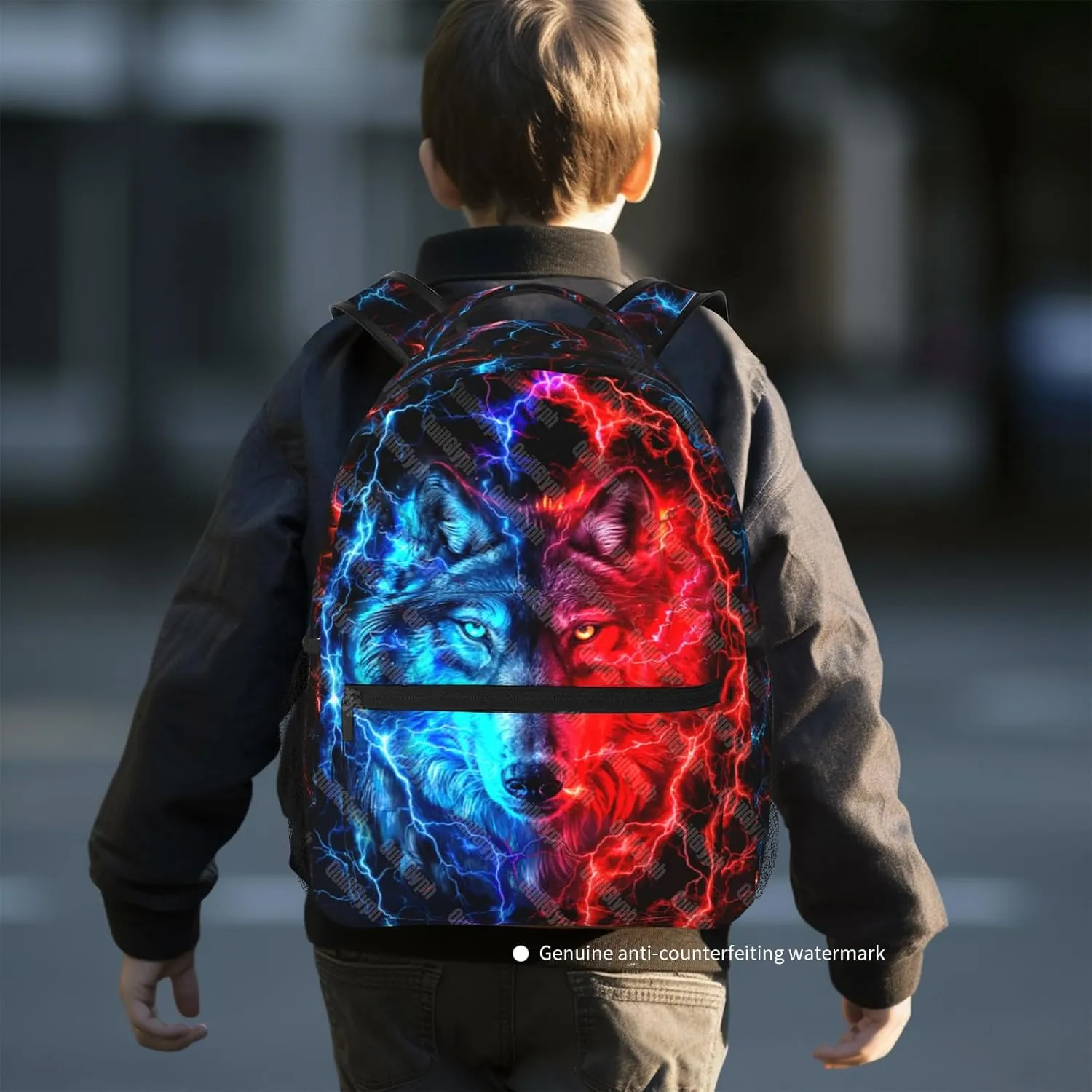 Wolf School Backpack For Boys Abstract Boys Backpack For Kids Children Teens Elementary Middle School Backpacks Ages 6-18 Wolf Bookbag back pack