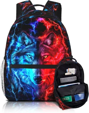 Wolf School Backpack For Boys Abstract Boys Backpack For Kids Children Teens Elementary Middle School Backpacks Ages 6-18 Wolf Bookbag back pack