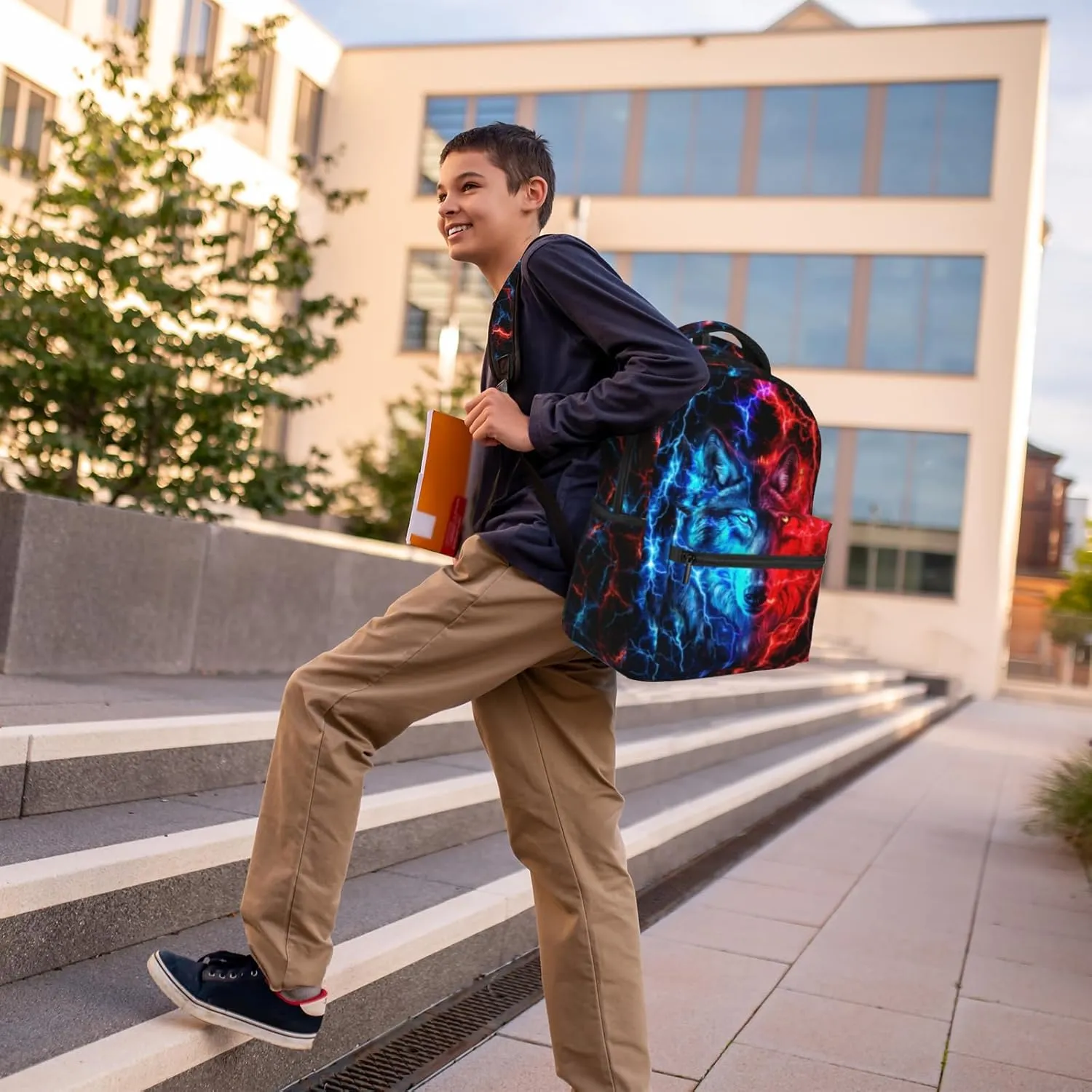 Wolf School Backpack For Boys Abstract Boys Backpack For Kids Children Teens Elementary Middle School Backpacks Ages 6-18 Wolf Bookbag back pack
