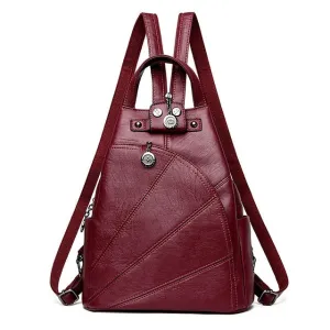 Women Anti-theft Leather Backpacks Ladies Backpacks(Wine Red)