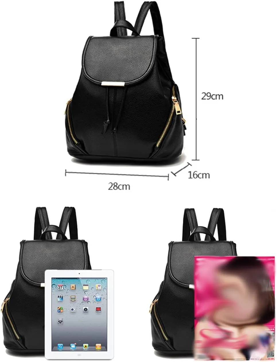 Women Casual Drawstring Daypack Fashion Backpack Shoulder Bag PU Bags-Pink