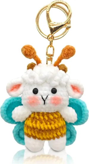 Women Cute Plush bee sheep Keychain Gift Handbag, Purse, Backpack, Car Keys,Bag Charms, kawaii crochet funny keychain accessories