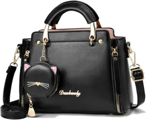 Women Fashion Handbag Luxury Designer Crossbody Purse Leather Satchel Shoulder Messenger Bag Tote with Cat Wallet
