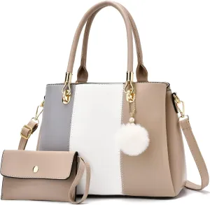 Women Handbags Large Tote Shoulder Bag Crossbody Bag for Women Color Stitching Top Handle Satchel Hobo 2pcs Purse Set