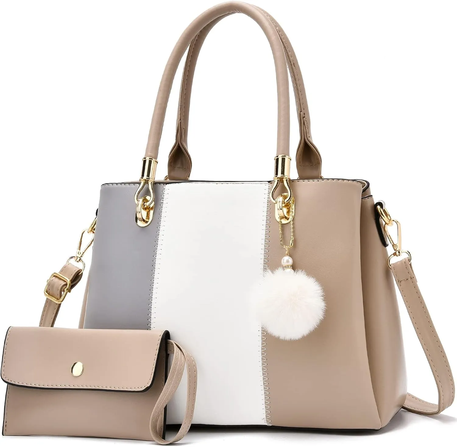 Women Handbags Large Tote Shoulder Bag Crossbody Bag for Women Color Stitching Top Handle Satchel Hobo 2pcs Purse Set