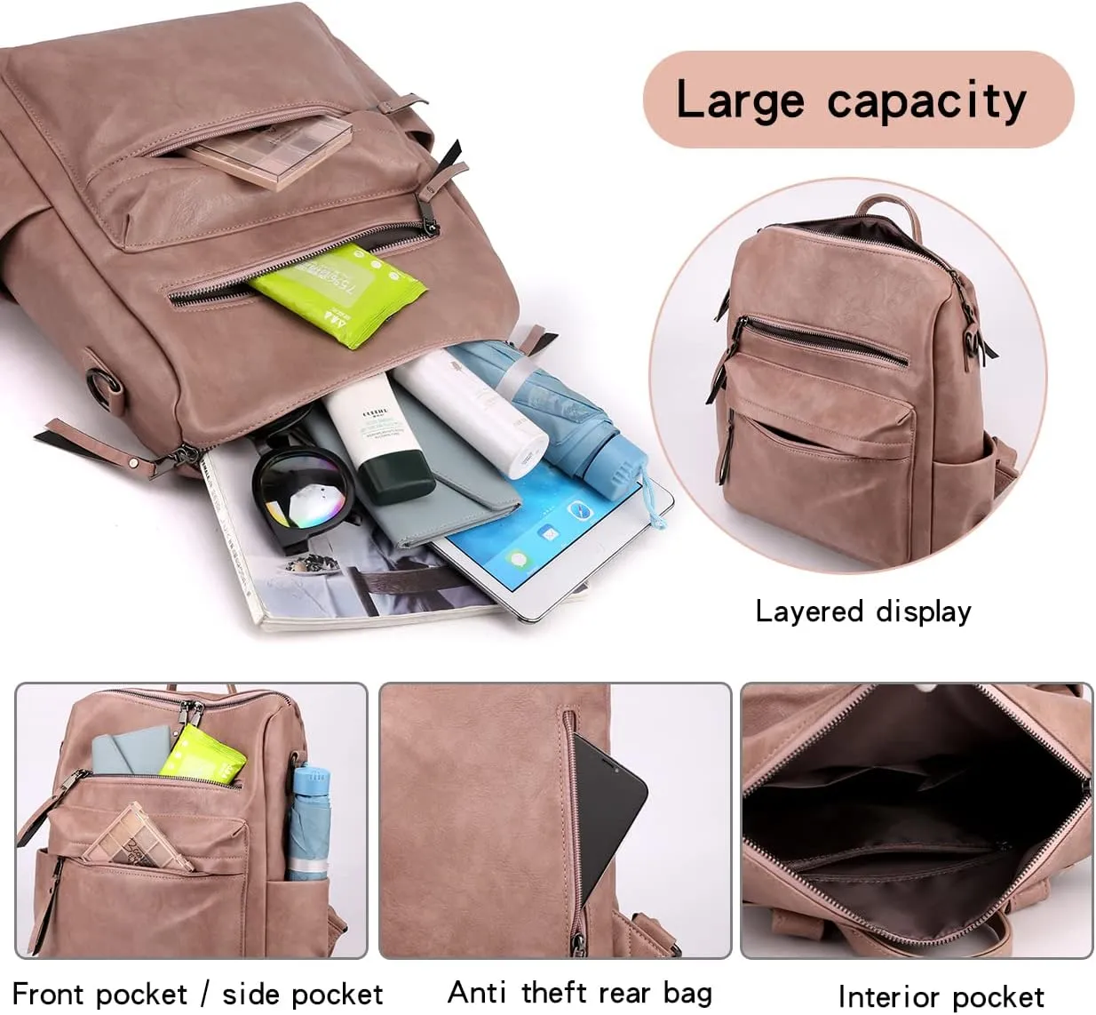 Women's Fashion Backpack Purse Multipurpose Design Convertible Satchel Handbags Shoulder Bag Travel bag