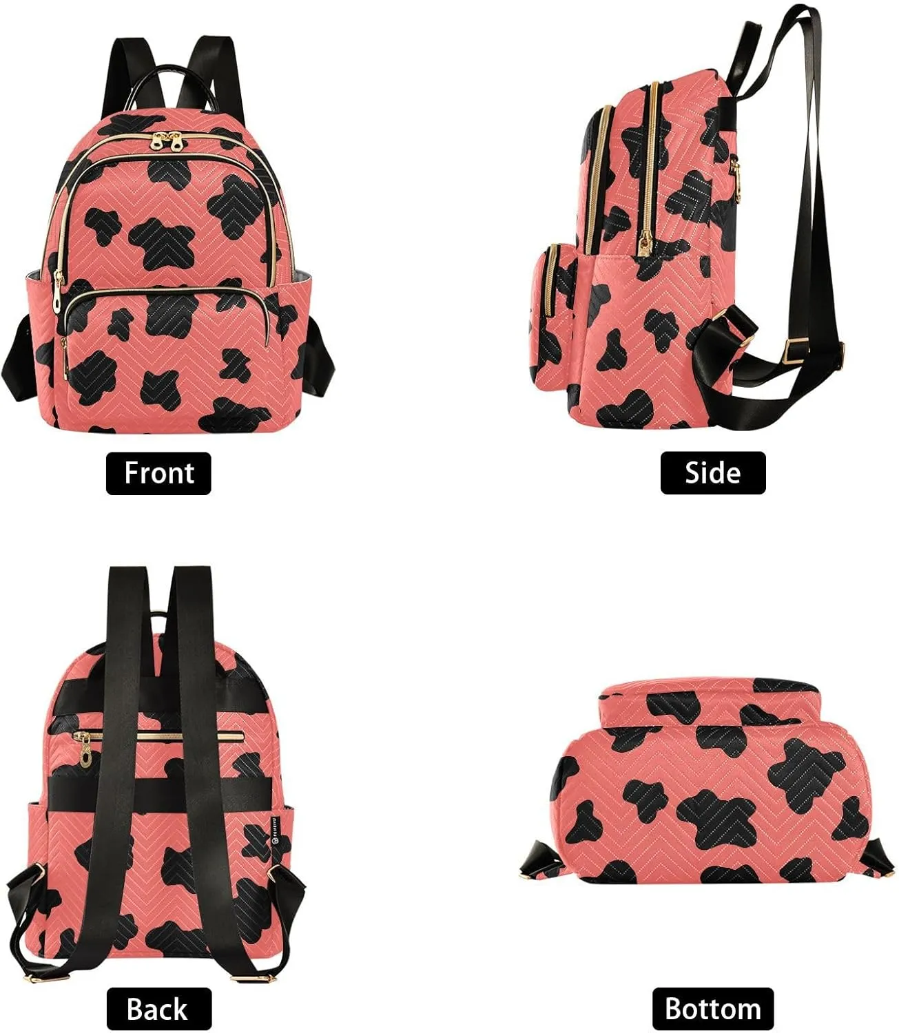Women's Fashion Backpack Red Milk Cow Print Purse Multipurpose Design Handbags Shoulder Bag Travel bag