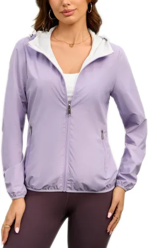 Womens Reversible Rain Jacket Lightweight Waterproof Windbreaker Jacket Outdoor Active Portable Raincoat