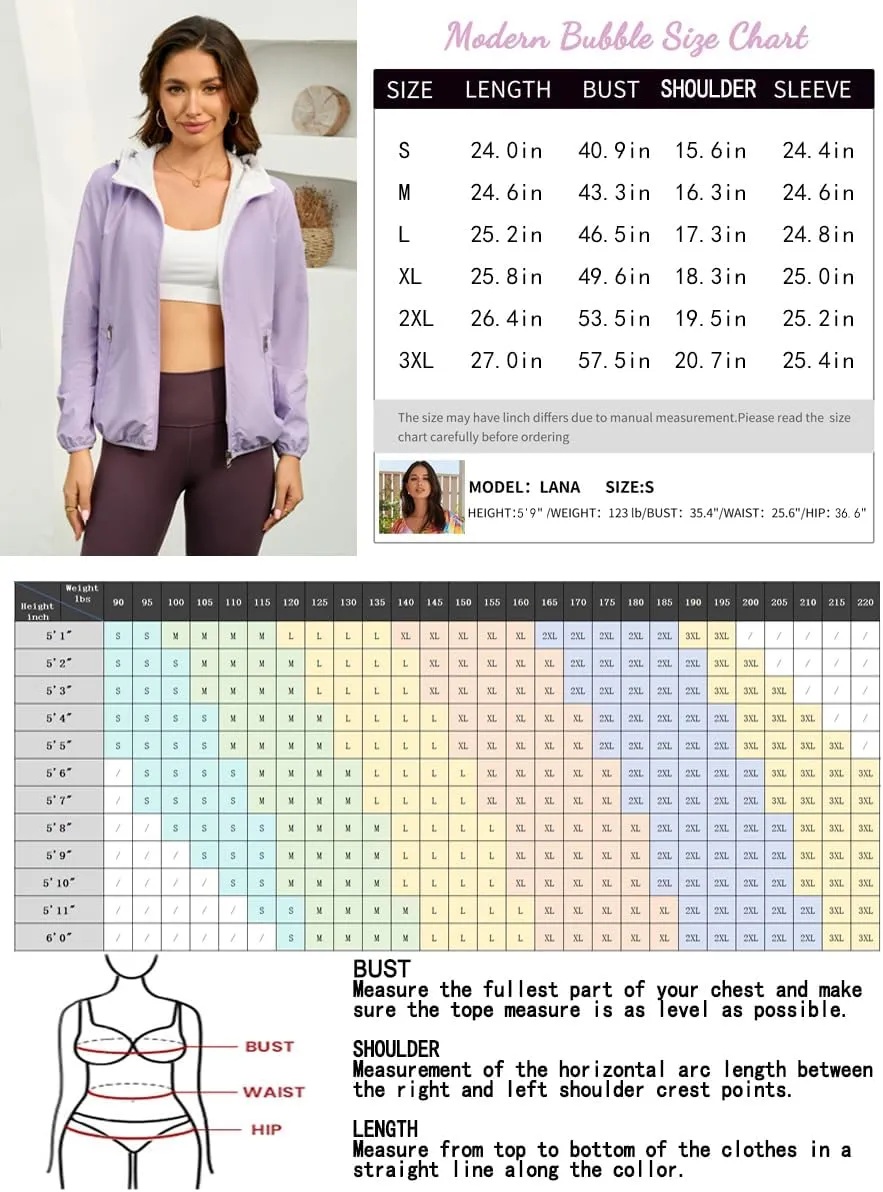 Womens Reversible Rain Jacket Lightweight Waterproof Windbreaker Jacket Outdoor Active Portable Raincoat
