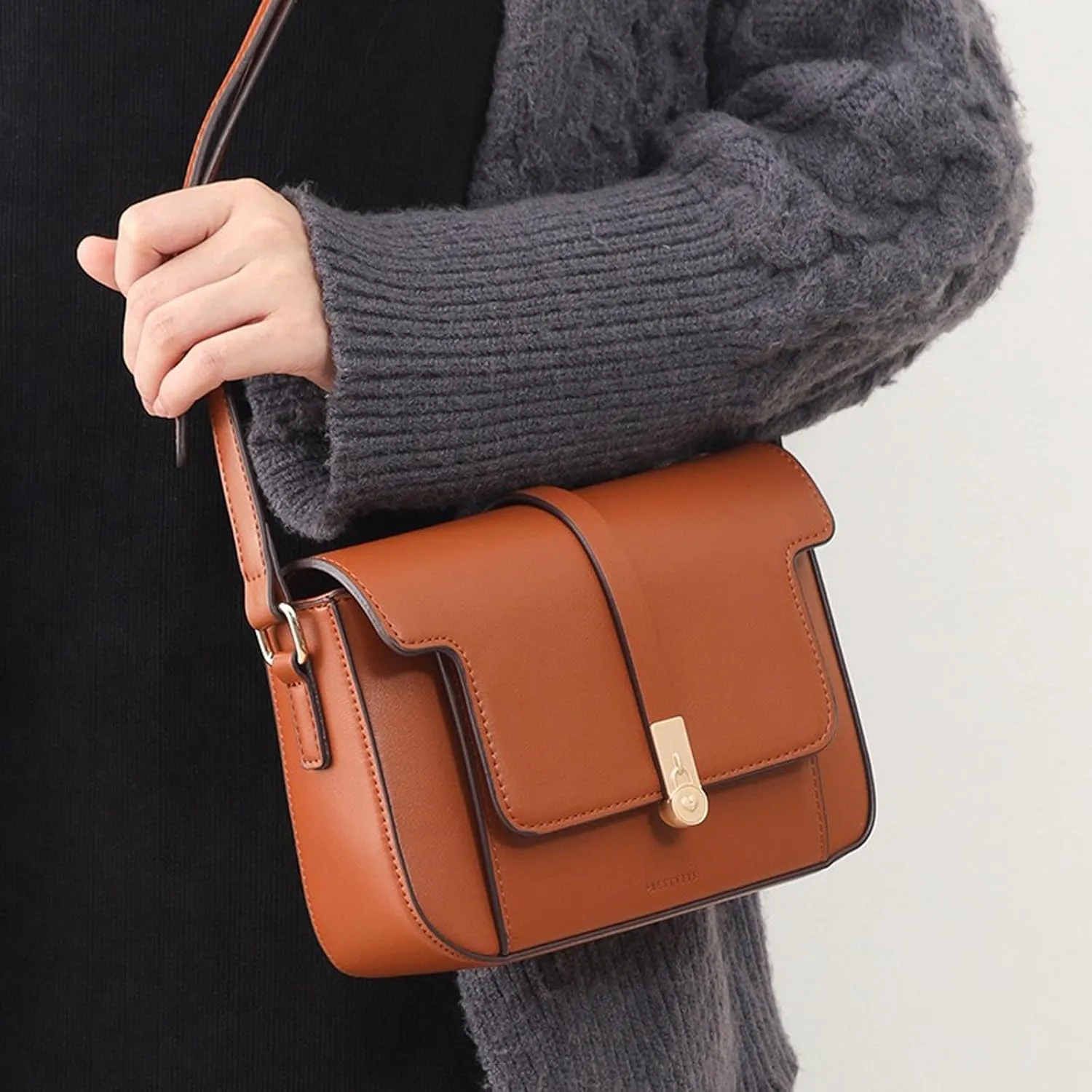 Women's small crossbody bag, fashionable shoulder bag, PU leather square shoulder bag, flip cover handbag