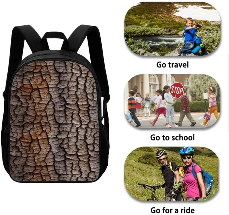 Wood Trunk Painting 3 Pieces Schoolbag Sets Funny Trees Foldable Lunch Box Pencil Case Retro Art Double Zipper Stationery Storage Bags for Teens
