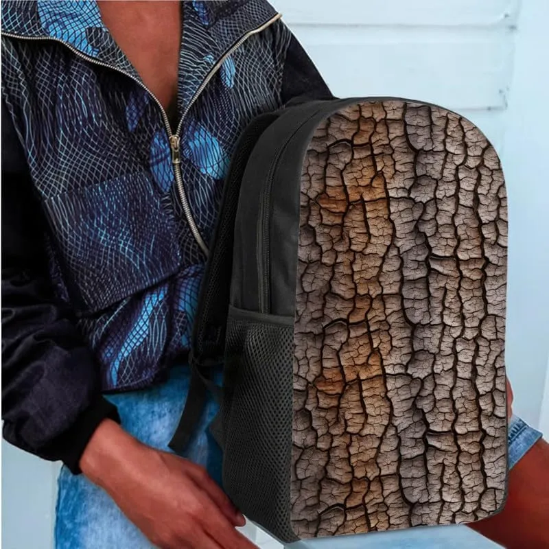 Wood Trunk Painting 3 Pieces Schoolbag Sets Funny Trees Foldable Lunch Box Pencil Case Retro Art Double Zipper Stationery Storage Bags for Teens