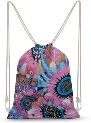 Woodblock Print Style Drawstring Backpack for Women Men Drawstring Bag for Travel Swimming Sports Gym Bag