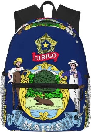 WURTON Maine State Flag Print Backpack Versatile Casual Bag For Travel, Work Sports Fashionable,Backpacks