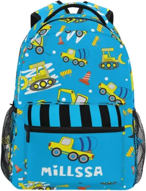 Wuskid Cute Car Backpack Bookbags Daypack Kids Girls Boys Excavator Name Custom Backpacks Laptop Bags School Purse Travel Sports Water Resistant Men Women M